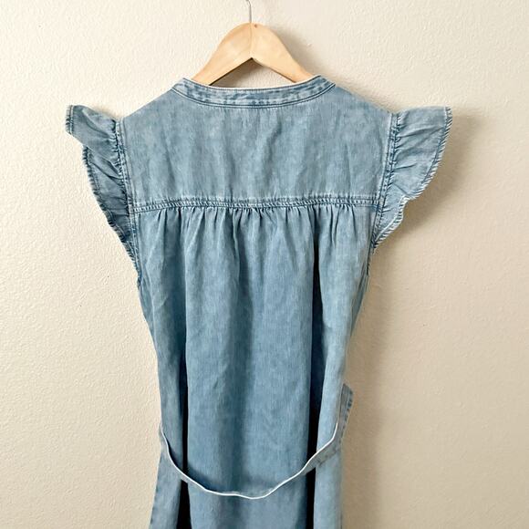 J. CREW | NWT Ruffle-sleeve Denim Mini Dress Cap Button Front Belt | Size 8 - Picture 6 of 8